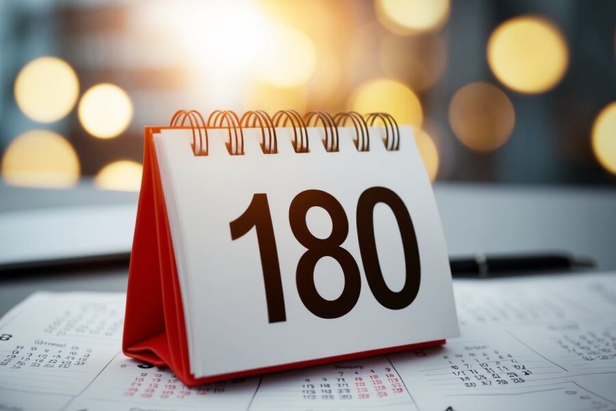 Um calendário com 180 dias destacados